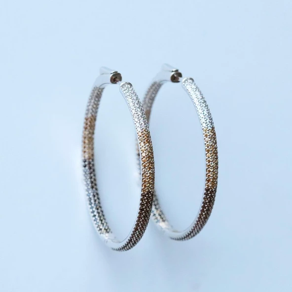 Degrade Gümüş Halka Küpe - 4