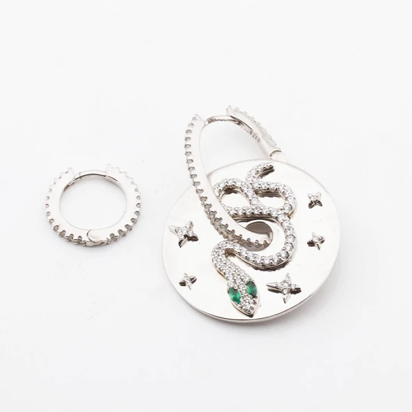 Apm  Monaco Modeli  Yılan Figürlü Zirkon Taşlı Gümüş Küpe - Resim 3