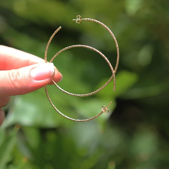 Gold Kaplama Gümüş Halka Küpe - Resim 3