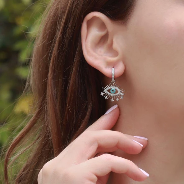 Zirkon Taşlı Göz Modeli Gümüş Küpe ürün görseli 1