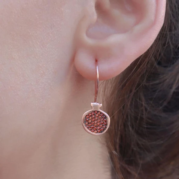 Nar Modeli Turuncu Zirkon Taşlı Rose Gold Kaplama Gümüş Küpe ürün görseli 1