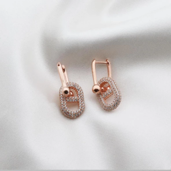 Zirkon Taşlı Rose Gold Kaplama Düğme Gümüş Küpe ürün görseli 1