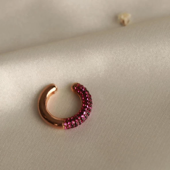 Yuvarlak Mor Zirkon Taşlı Rose Gold Kaplama Gümüş Kıkırdak Küpe - Resim 2