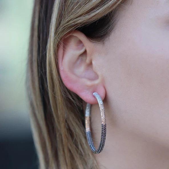 Degrade Gümüş Halka Küpe - 2