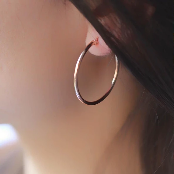 Rose Gold Kaplama Gümüş Halka Küpe - Resim 2