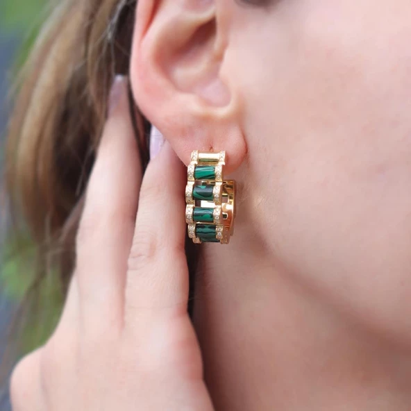 Peridot Taşlı Gold Kaplama Küpe - Resim 2