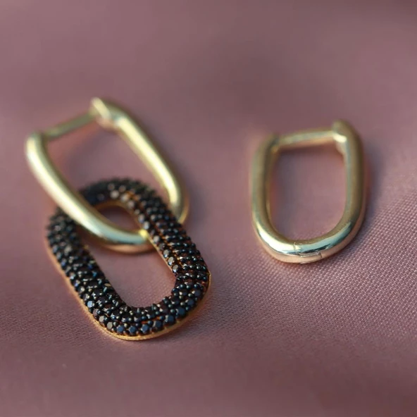 Apm Monaco Modeli Siyah Zirkon Taşlı Gold Kaplama Gümüş Küpe ürün görseli 1