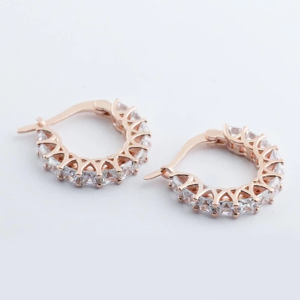 Zirkon Taşlı Rose Gold Kaplama Halka Gümüş Küpe - Resim 2