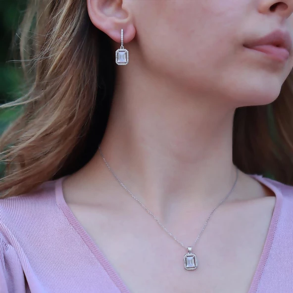 Baget Kesim Zirkon Taşlı Gümüş Set ürün görseli 1