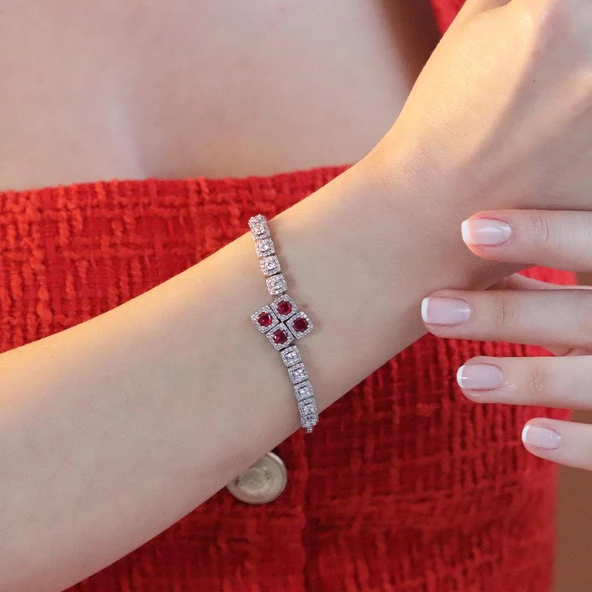 Kare Montür Ruby  Gümüş Set - Resim 2