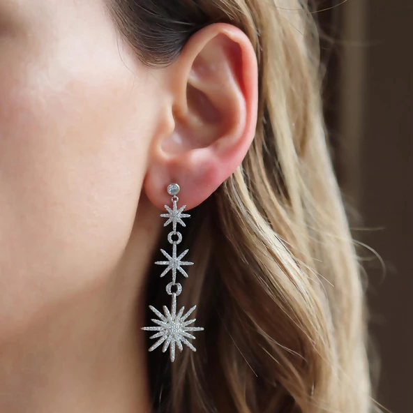 Zirkon Taşlı Kutup Yıldızı Tasarım Küpe ürün görseli 1