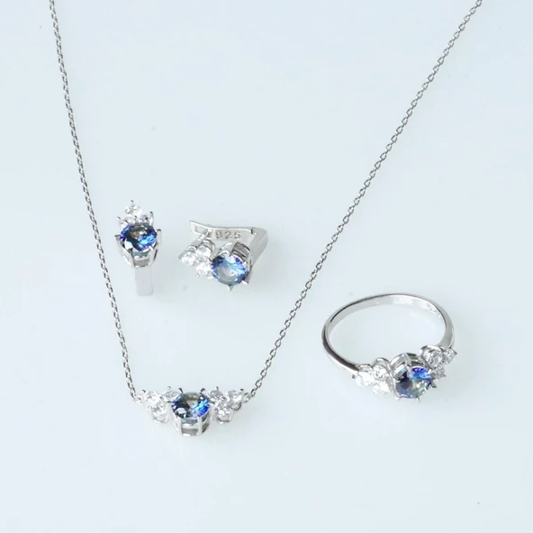 Prenses Model Safir Taşlı Gümüş Set - Resim 4