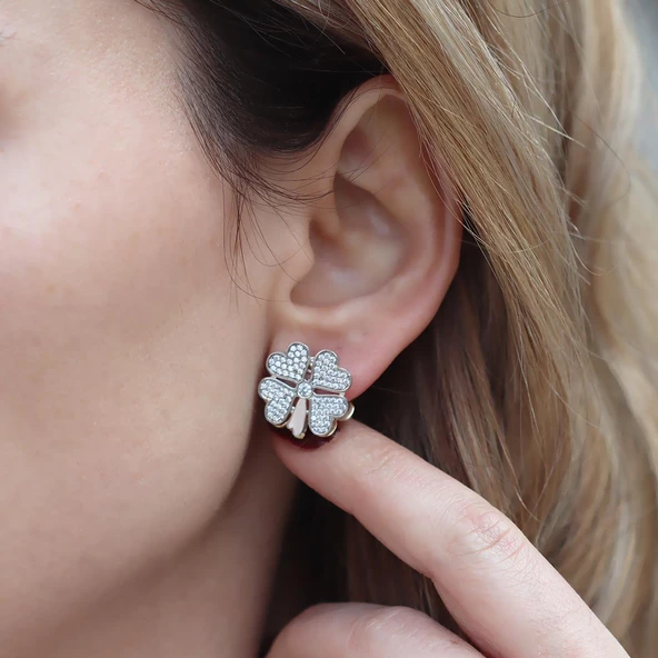 Yeşil Yonca Gümüş Küpe - Resim 3