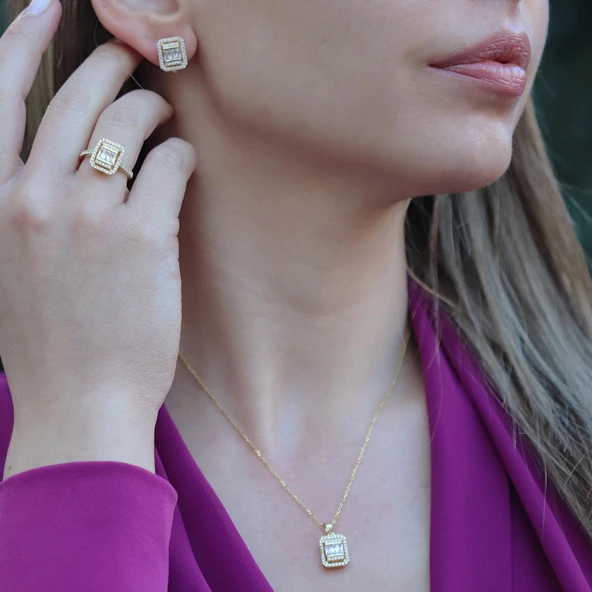 Baget Kesim Gold Kaplama Gümüş Takım