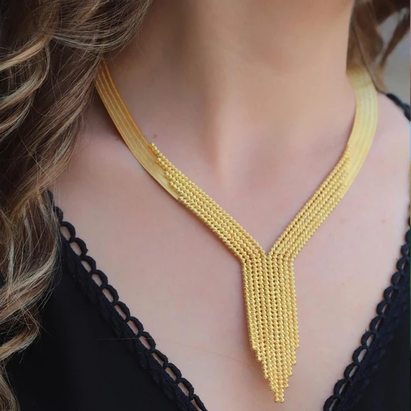 Dorika 925 Ayar Gümüş Gold Kaplama Trabzon Gerdanlık ürün görseli