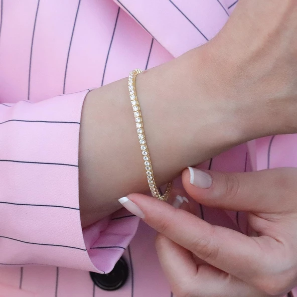 Zirkon Taşlı Gold Kaplama Su Yolu Gümüş Set - Resim 5