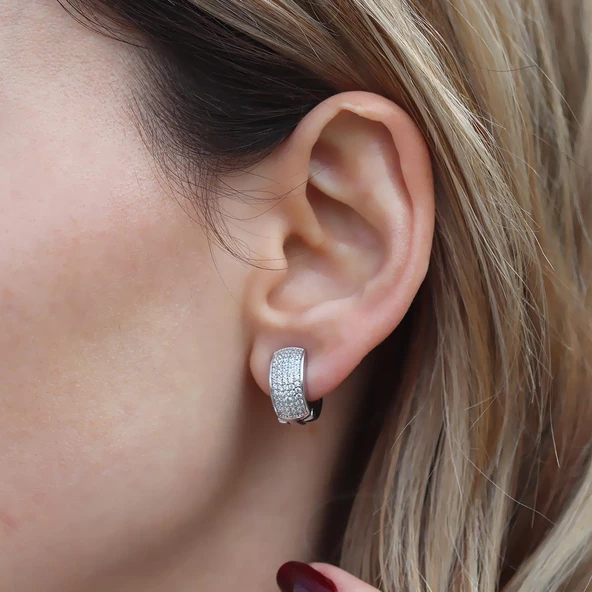 Alice Çift Taraflı Renkli Mine İşli Gümüş Halka Küpe - Resim 4