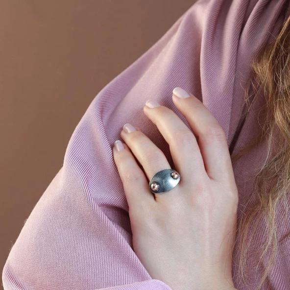 Oval Kesim El İşi Gümüş Yüzük ürün görseli 1