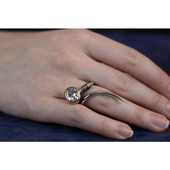 925 Ayar Gümüş Tasarım Otantik Kadın Yüzüğü - Resim 2