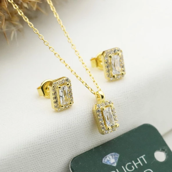 Starlıght Dıamond Mini Baget Tek Taş Gold Kaplama Set