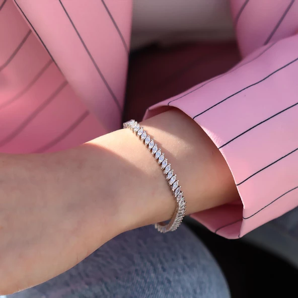 Mekik Modeli Zirkon Taşlı Su Yolu Gümüş Set - Resim 5