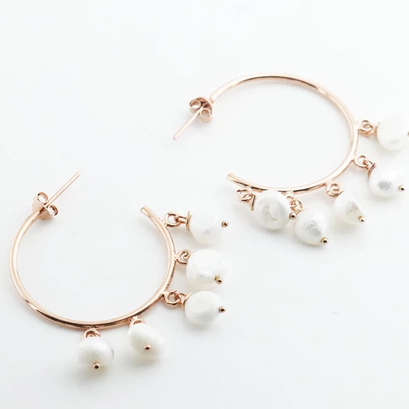 Rose Gold Kaplama İnci Halka Gümüş Küpe - Resim 4