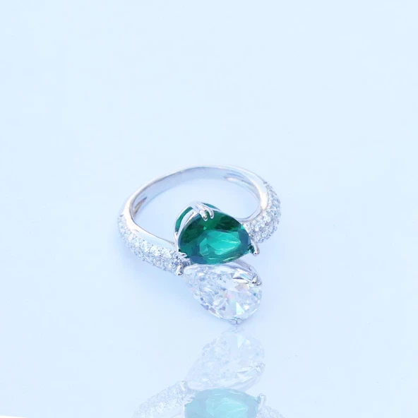 Zümrüt Taşlı Serpent Gümüş Yüzük - Resim 4