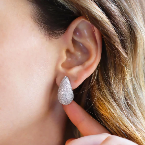 Bottega Damla Taşlı Gümüş Küpe - Resim 4