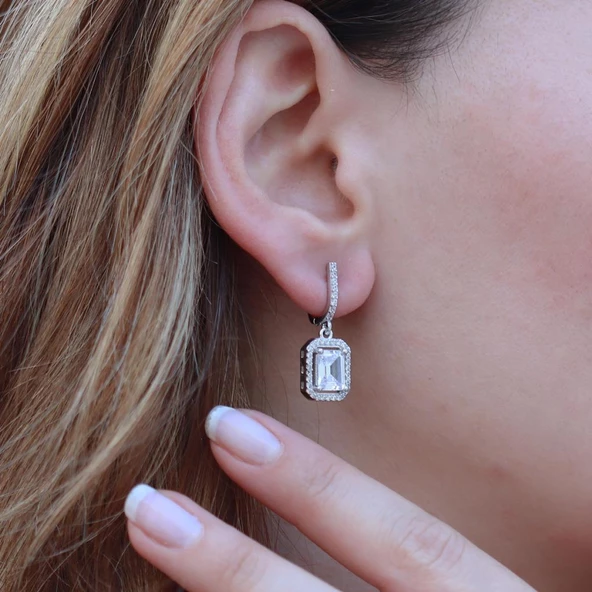 Baget Kesim Zirkon Taşlı Gümüş Set - Resim 5