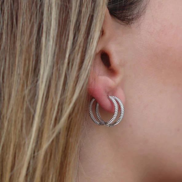 Burgu 1,5cm Gümüş Halka Küpe - Resim 5