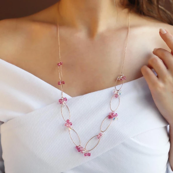 Renkli Swarovski Taşlı Rose Gold Kaplama Tasarım Set - Resim 4