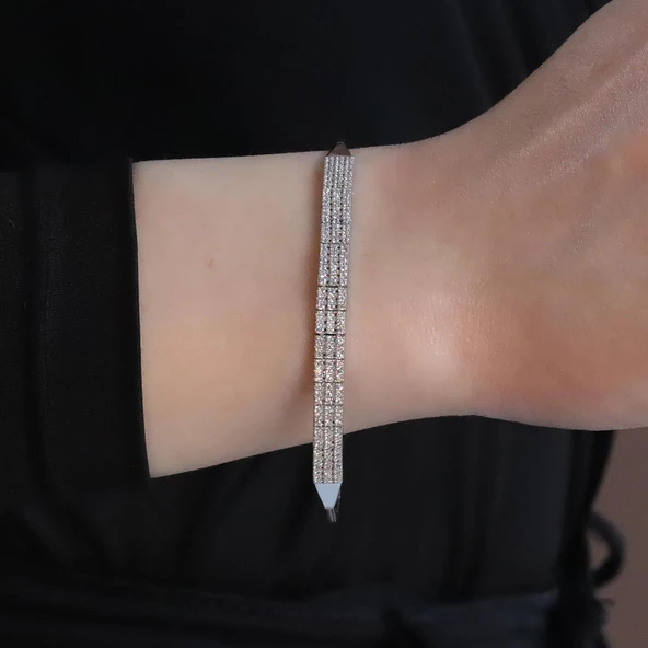 Su Yolu Zirkon Taşlı Gümüş Bileklik - Resim 3