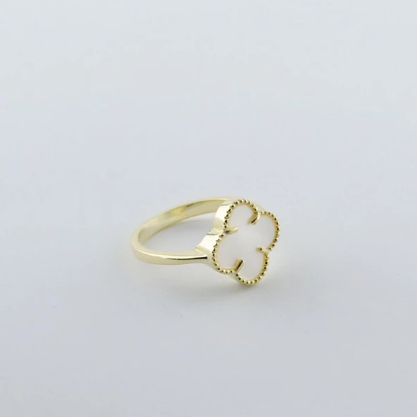 İkonik Alhambra Sedef Taşlı Gold Kaplama Gümüş Yüzük - Resim 4