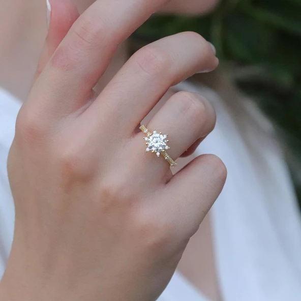 Lotus Çiçeği Gold Kaplama Gümüş Yüzük ürün görseli 1