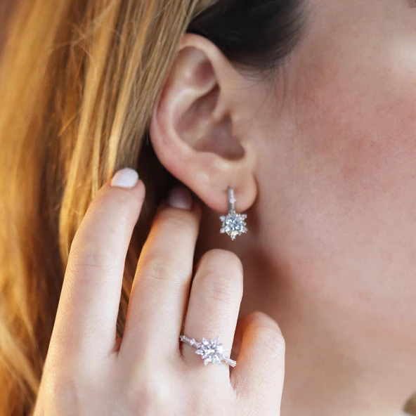 Lotus Çiçeği Zirkon Taşlı Gümüş Set - Resim 2