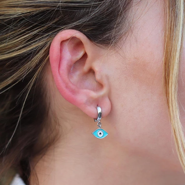 Göz Modeli Mine İşli Gümüş Küpe - Resim 3