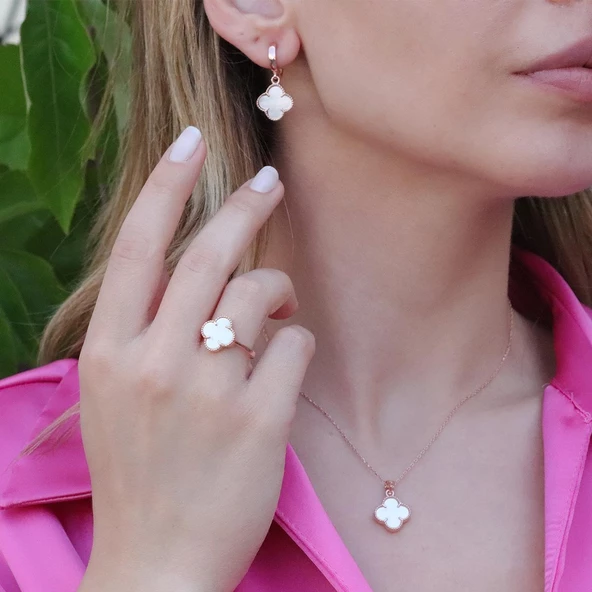İkonik Alhambra Sedef Taşlı Rose Gold Kaplama Gümüş Set ürün görseli