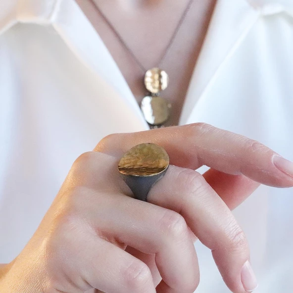 Yuvarlak El İşi Dövme Gold Kaplama Otantik Takım - Resim 5