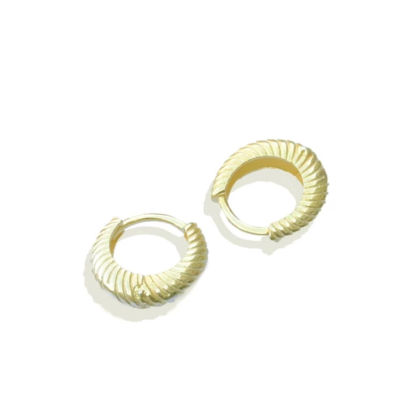 Bombeli Burgu Gold Kaplama Gümüş Halka Küpe - Resim 3