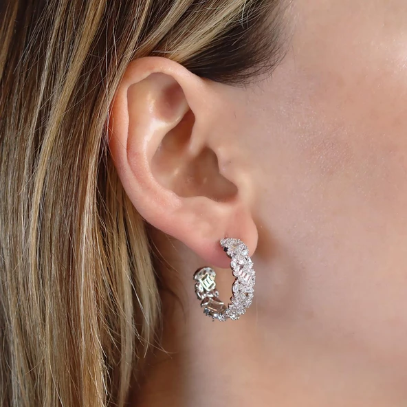 Baget Çoktaşlı Halka Gümüş Küpe - Resim 4