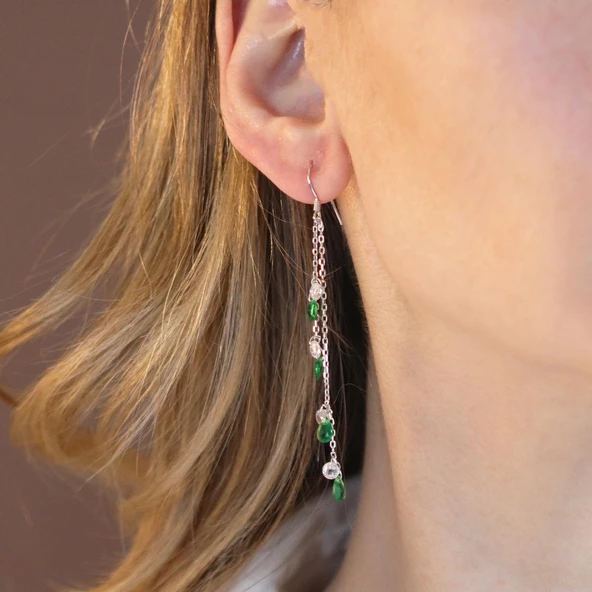 Damla Taşlı Sallantılı Gümüş Küpe - Resim 3