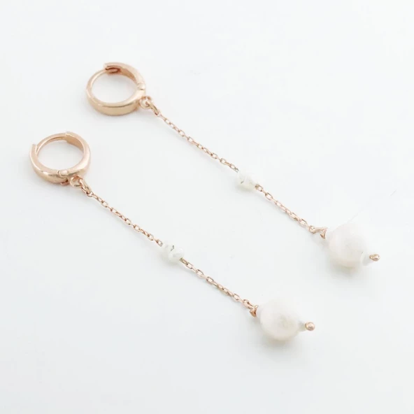Sallantılı Rose Gold Kaplama İnci Gümüş Küpe - Resim 4