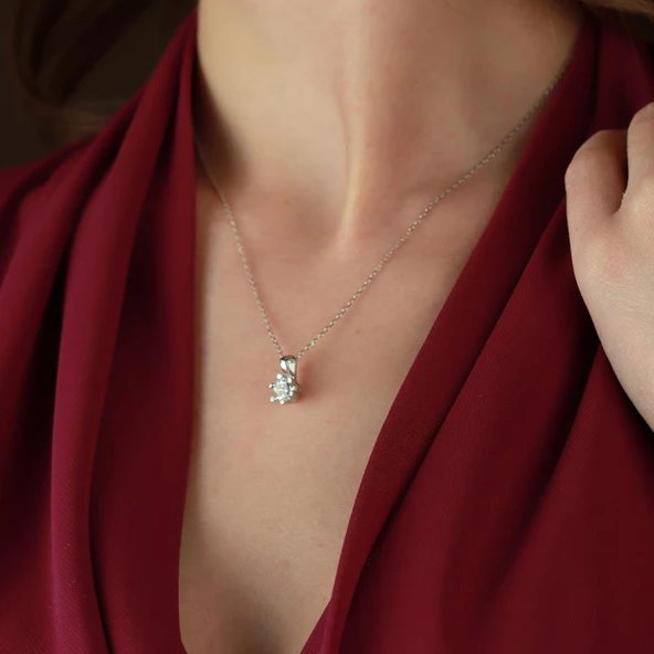 6 Tırnaklı Round Kesim Tek Taş Starlight Diamond Takım - Resim 4