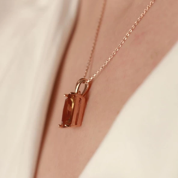 Zultanit Taşlı Emerald Kesim Rose Gold Kaplama Gümüş Set - Resim 4