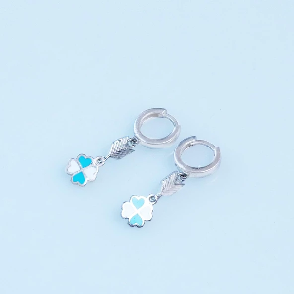 Yonca Modeli Renkli Mine İşli Gümüş Küpe - Resim 2