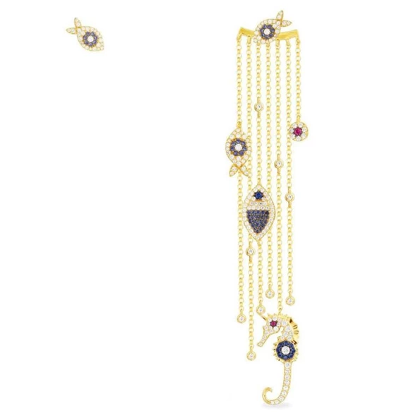 Deniz Atı ve Balık  Apm Modeli Gold Kaplama Zirkon Taşlı Zincir Gümüş Küpe - Resim 2