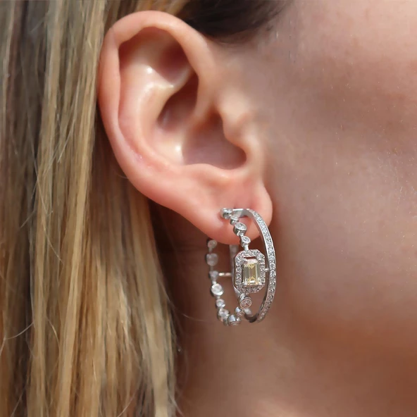 Sitrin Taşlı Çift Halka Gümüş Küpe - Resim 2