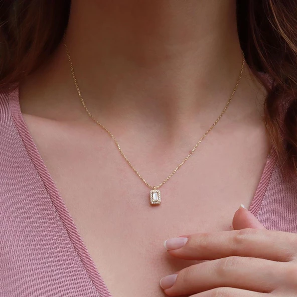 Starlight Diamond Mini Baget Tek Taş Gold Kaplama Set - Resim 2