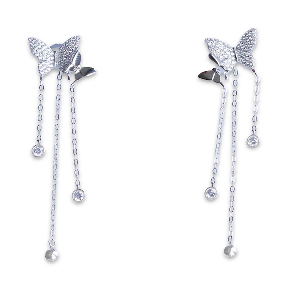 Kelebek Taşlı Sallantı Gümüş Küpe - Resim 2