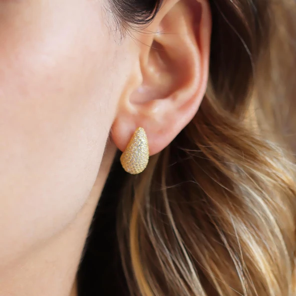 Bottega Mini Damla Taşlı Gold Kaplama Gümüş Küpe ürün görseli 1